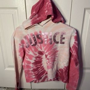 Pink Girls Justice crop sweatshirt.